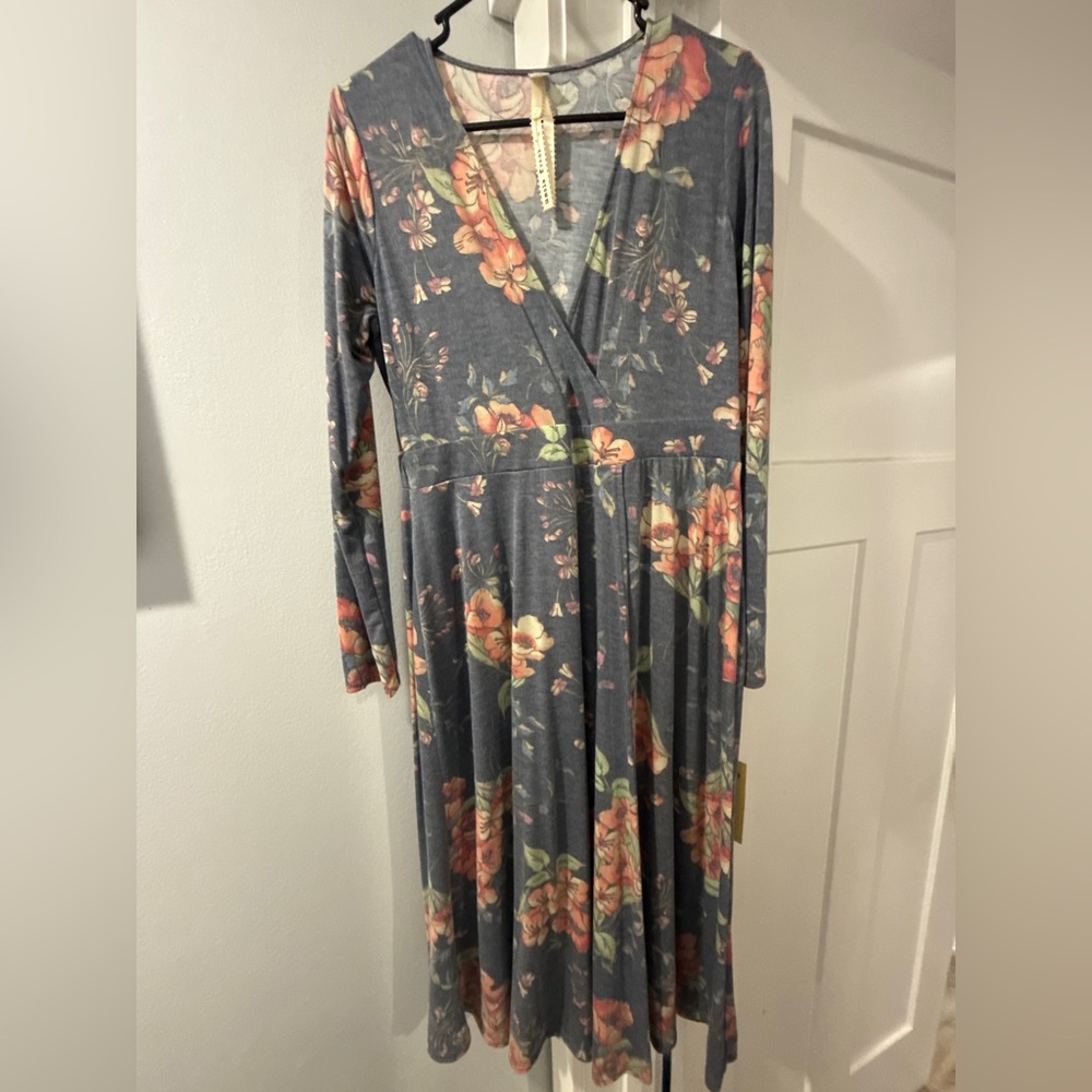 Uncle Frank Gray Floral Long Sleeve Dress